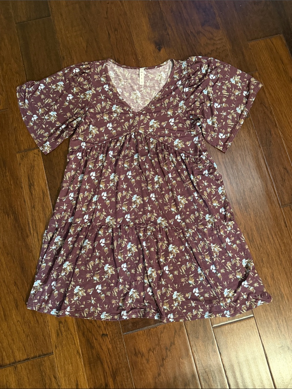 mts Mauve Floral V-Neck Tiered Mini Dress